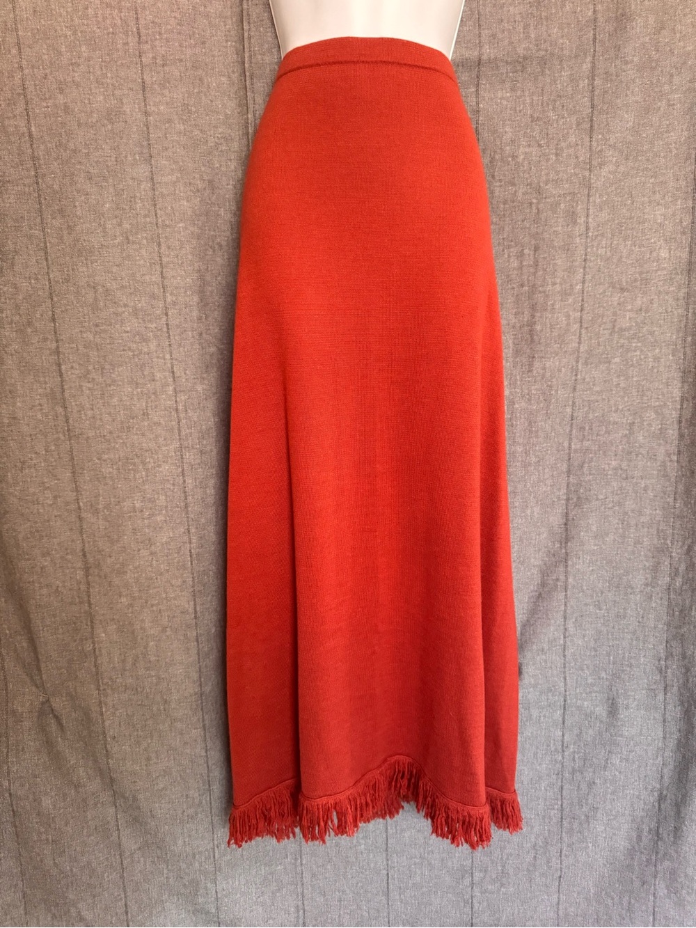 Dialogue Merino Knit Wool Fringe Hem Skirt Burnt Orange Lagenlook Quiet Luxury L